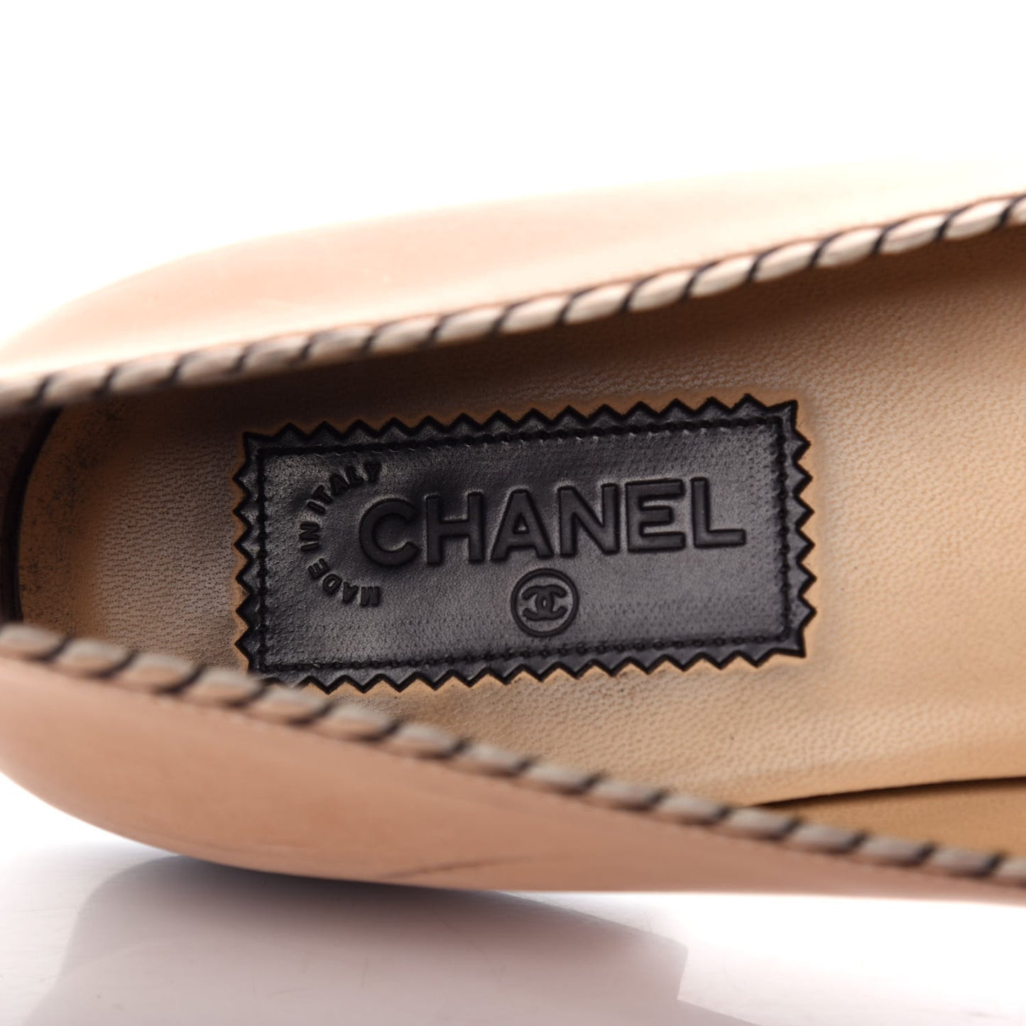 Lambskin Cap Toe Ballerina Flats 41 Beige Black