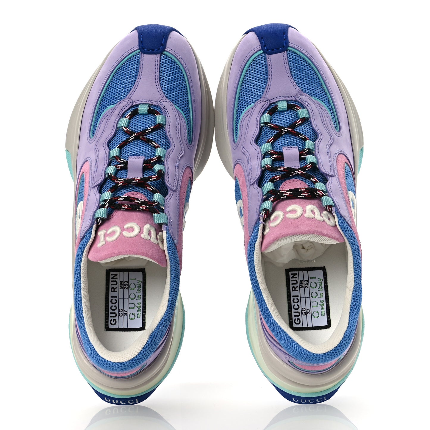 Technical Knit Fabric Suede Womens Gucci Run Sneakers 37 Lilac