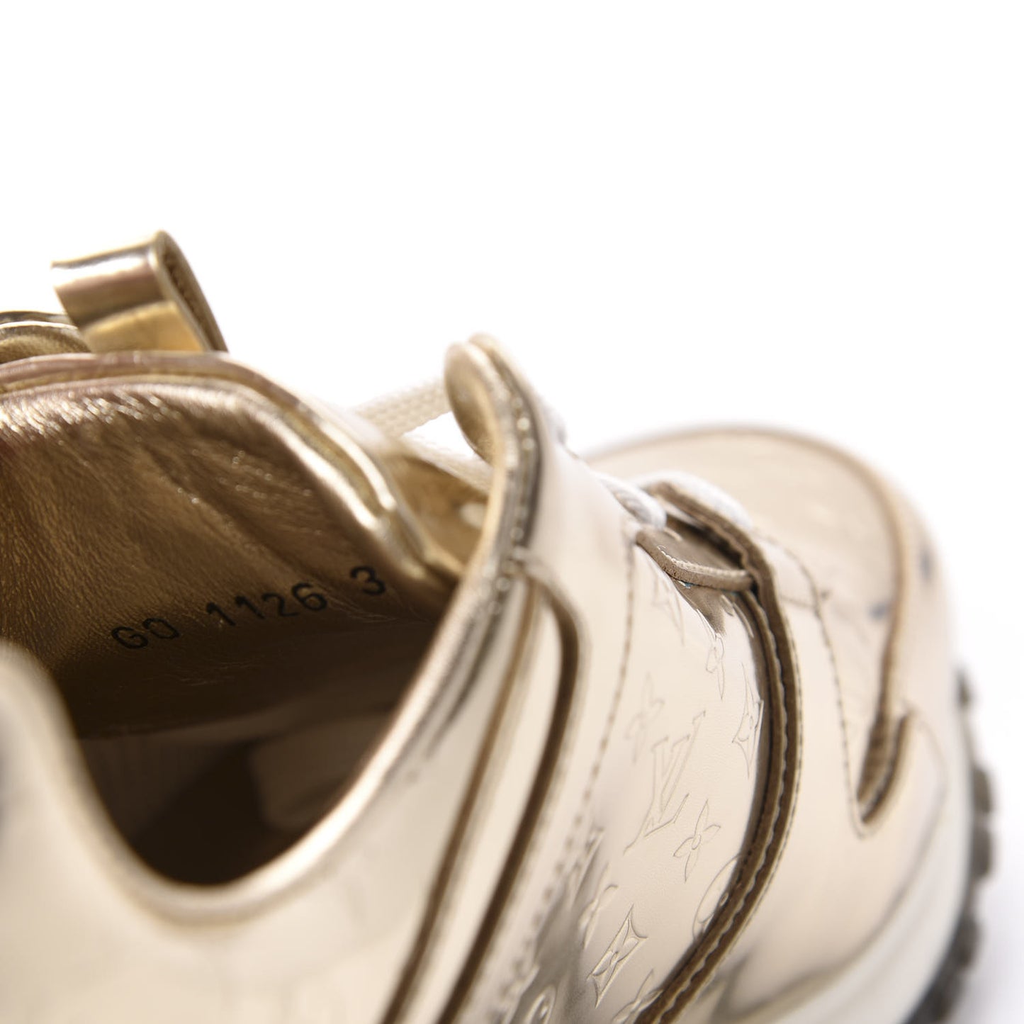 Metallic Patent Embossed Monogram Run Away Sneakers 37 Gold