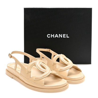 Chanel Crumpled Shiny Lambskin CC Cut Out Dad Sandals 39 Beige 9 of 9