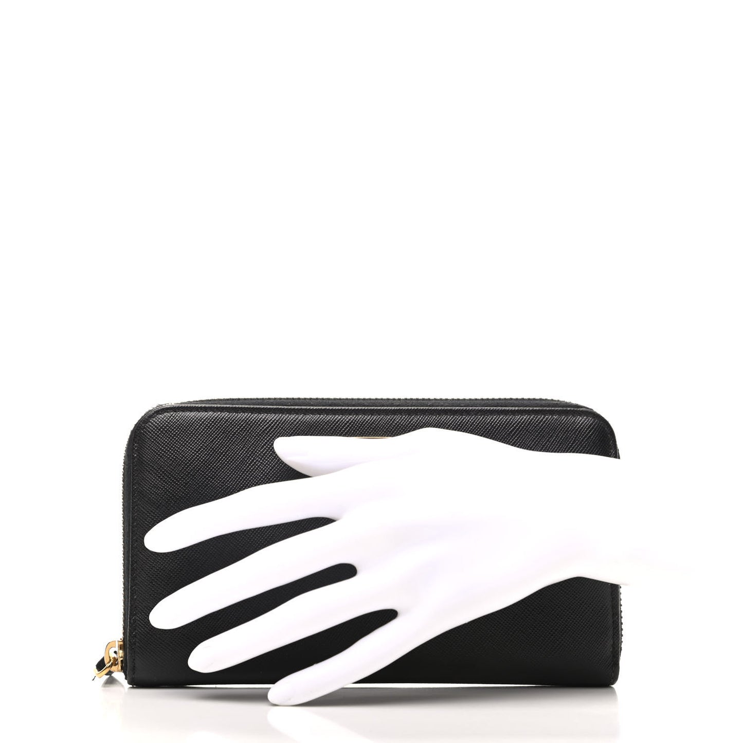 Saffiano Triangle Zip Around Wallet Black