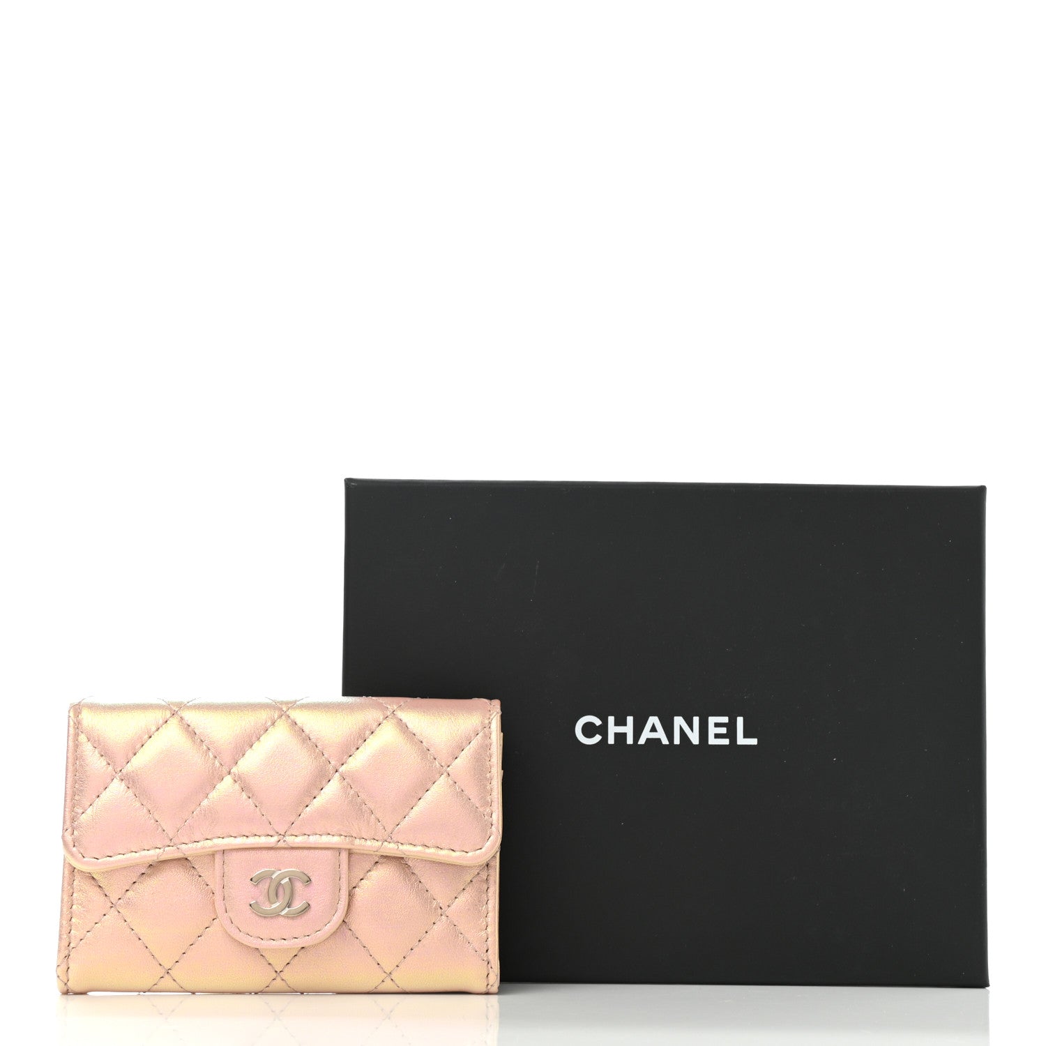 Chanel Iridescent Calfskin Quilted Flap Card Holder Wallet Pink 9 of 9