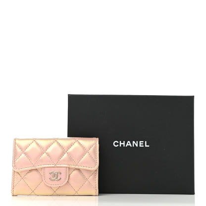 Chanel Iridescent Calfskin Quilted Flap Card Holder Wallet Pink 9 of 9