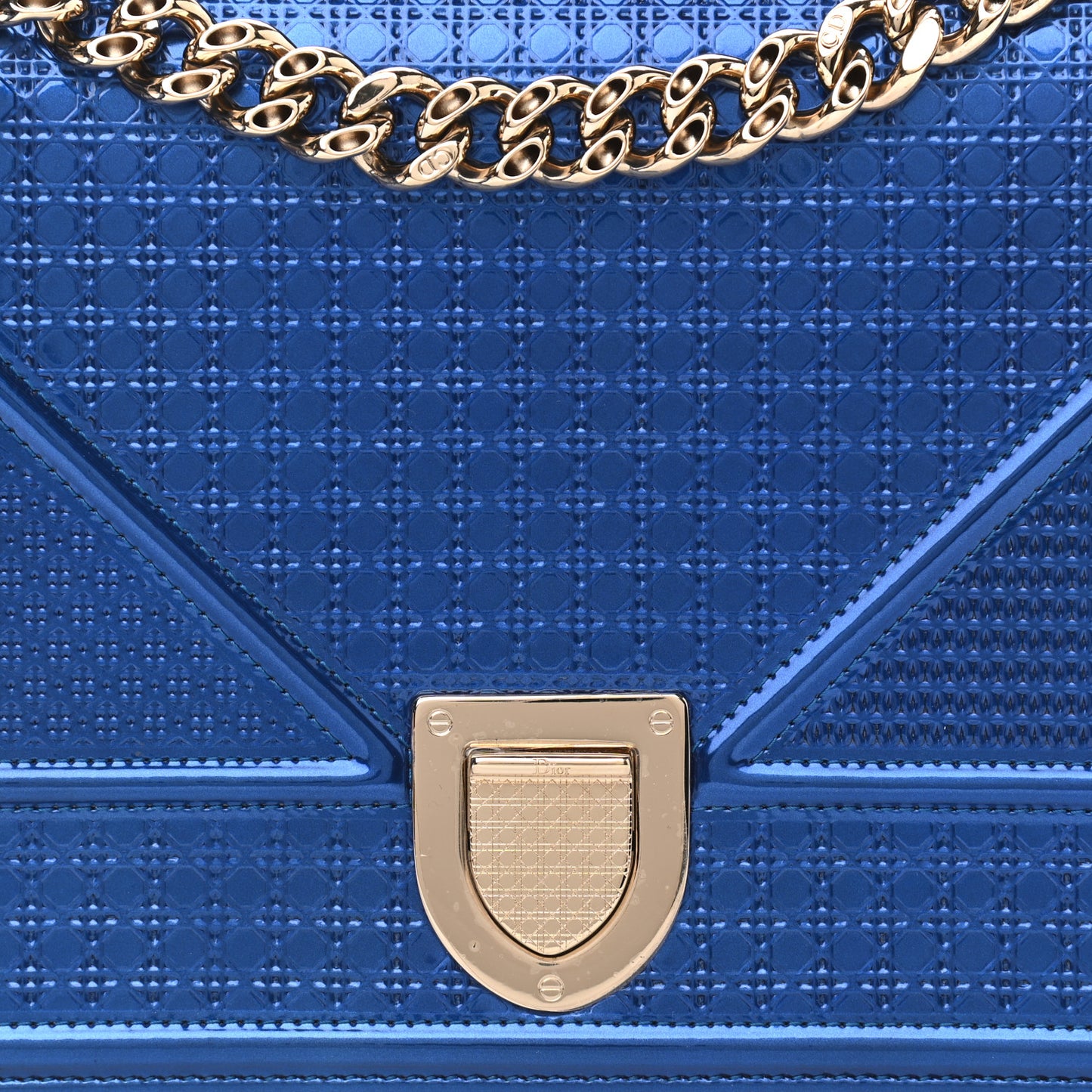 Metallic Patent Micro-Cannage Medium Diorama Flap Bag Blue