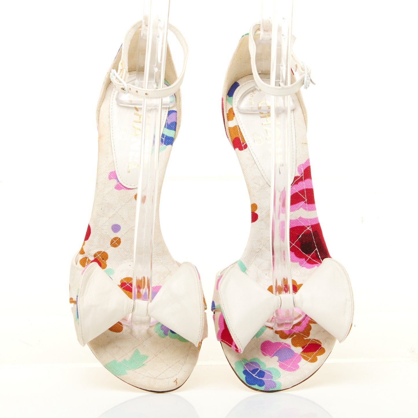 Canvas Printed Camellia Sandals 36 White