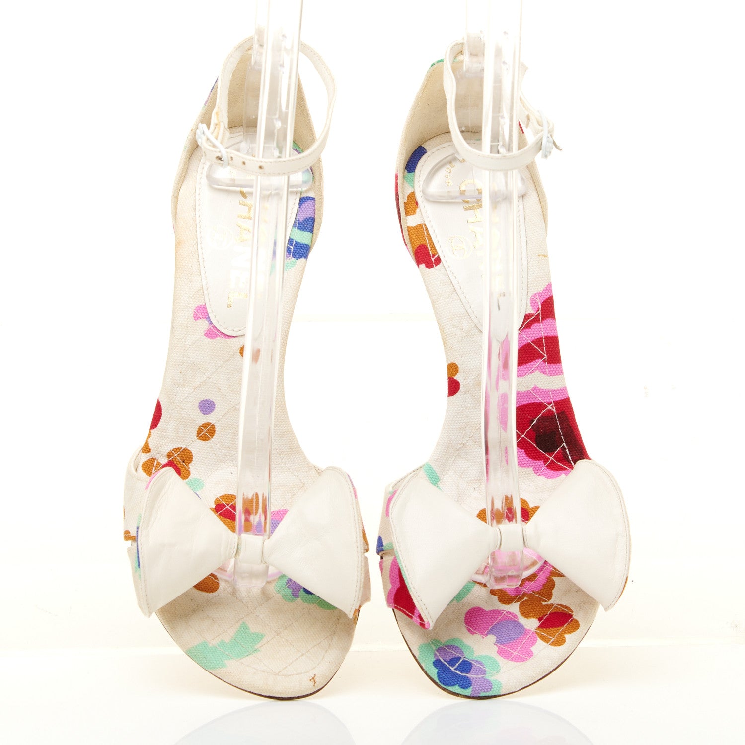 Chanel Canvas Printed Camellia Sandals 36 White 6 of 12