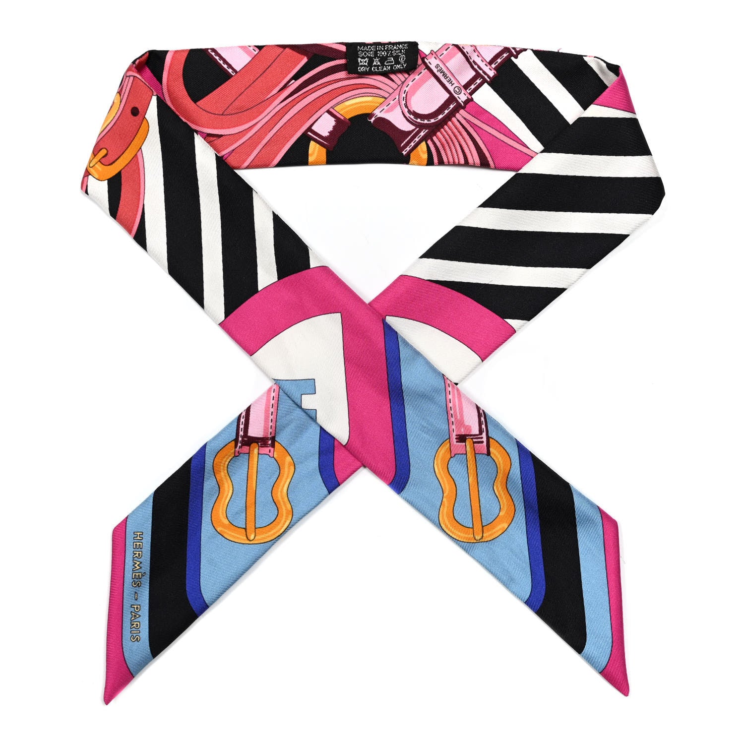 Hermes Silk Coaching Twilly Fuchsia Bleu Black 1 of 5