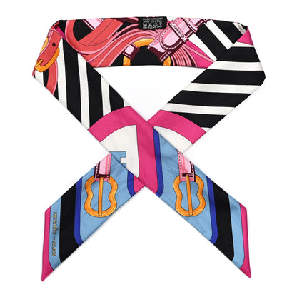 Hermes Silk Coaching Twilly Fuchsia Bleu Black 1 of 5