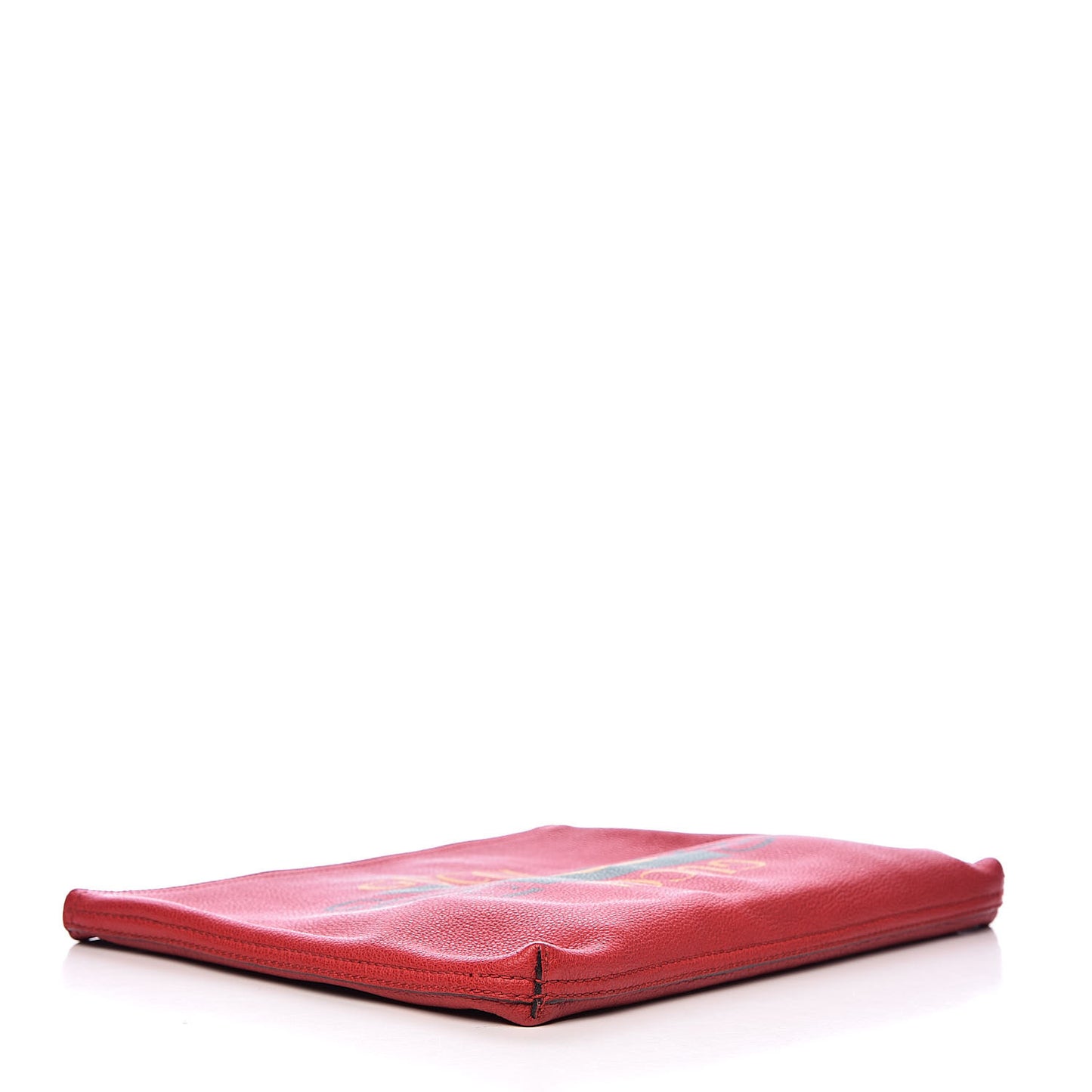 Pebbled Calfskin Medium Logo Portfolio Clutch Hibiscus Red