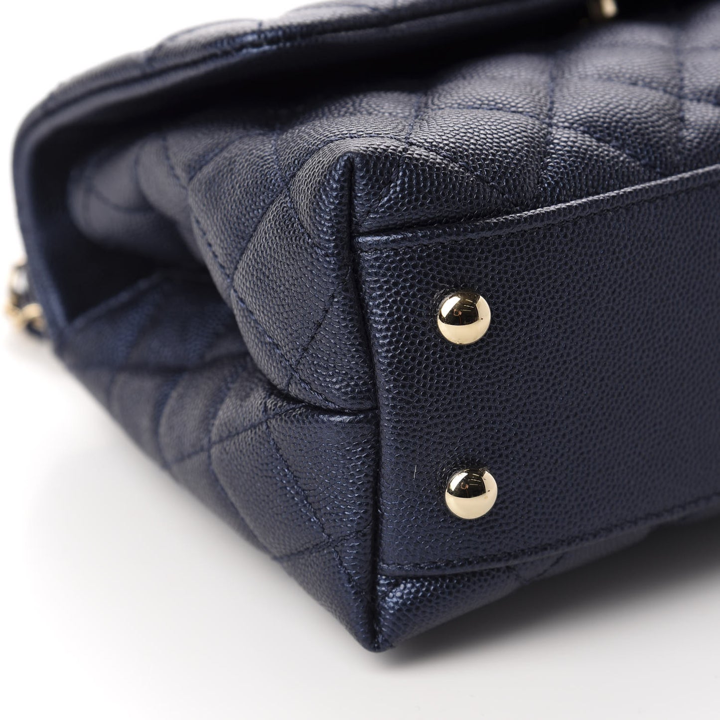 Iridescent Caviar Quilted Mini Coco Handle Flap Dark Blue