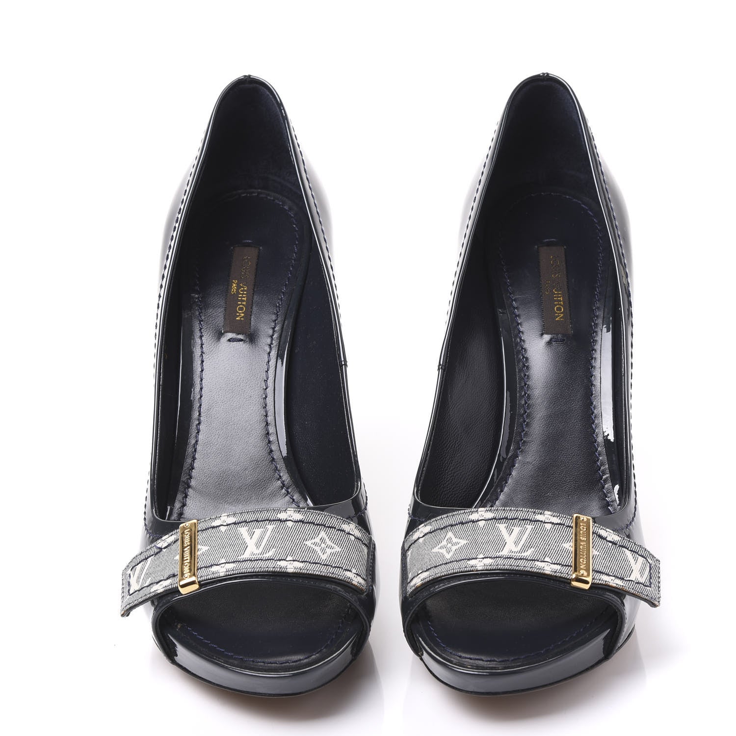 Louis Vuitton Monogram Patent Idylle Buci Open Toe Pumps 39 Black Encre 3 of 9