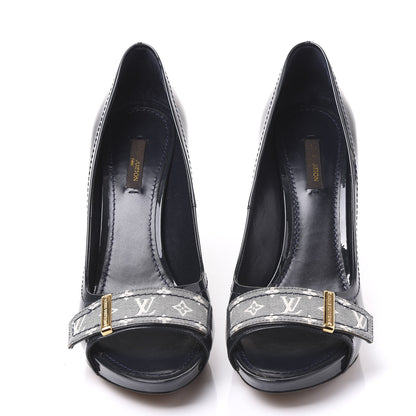Louis Vuitton Monogram Patent Idylle Buci Open Toe Pumps 39 Black Encre 3 of 9