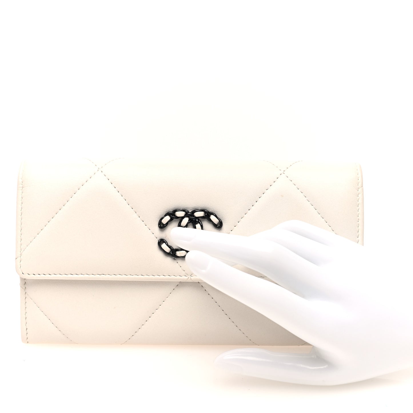 Lambskin Quilted Chanel 19 Flap Wallet White Black