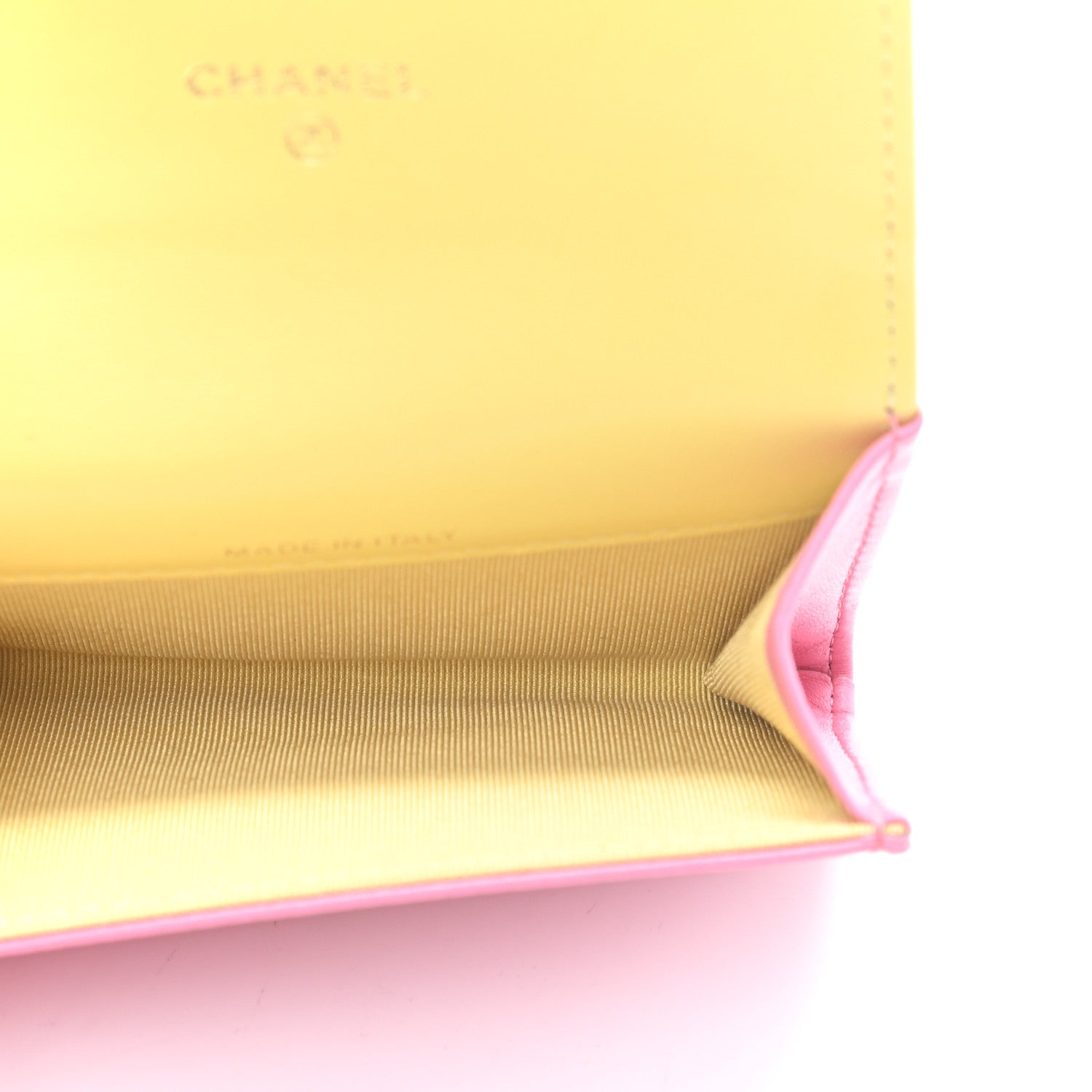 Chanel Lambskin Quilted Flap Card Holder Wallet Pink Yellow 5 of 10