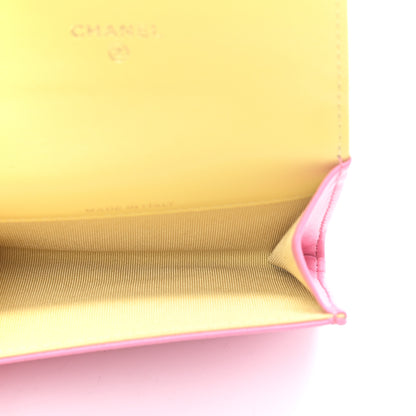 Chanel Lambskin Quilted Flap Card Holder Wallet Pink Yellow 5 of 10