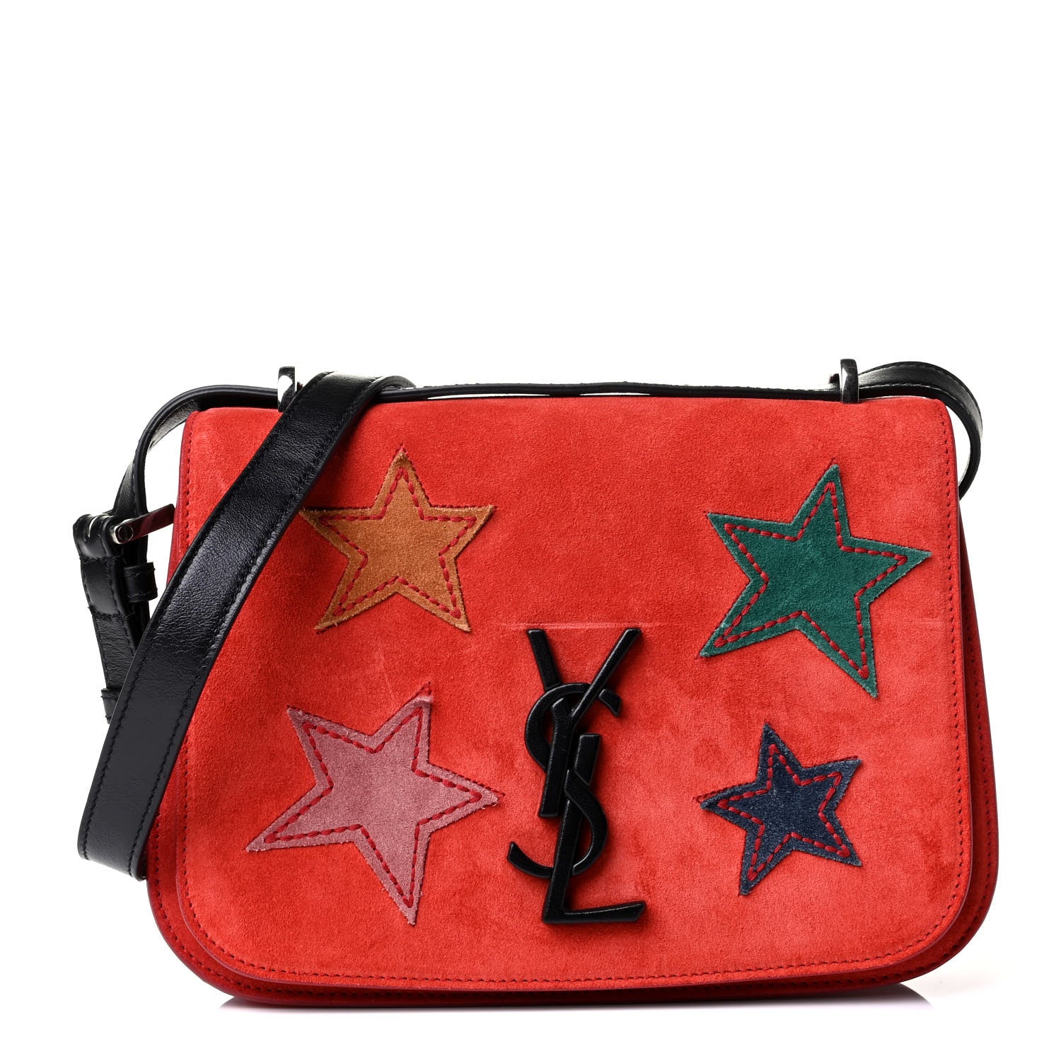 Saint Laurent Suede Star Patchwork Monogram Small Spontini Saddle Bag Red 1 of 6