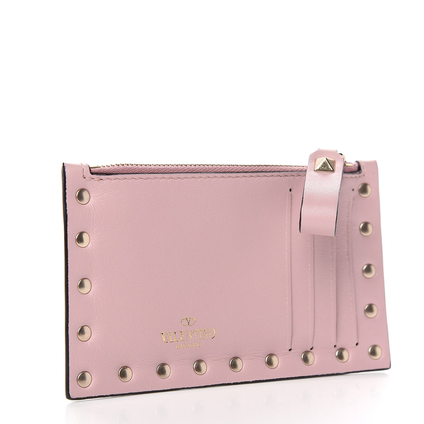 Calfskin Rockstud Coin Case Card Holder Water Rose
