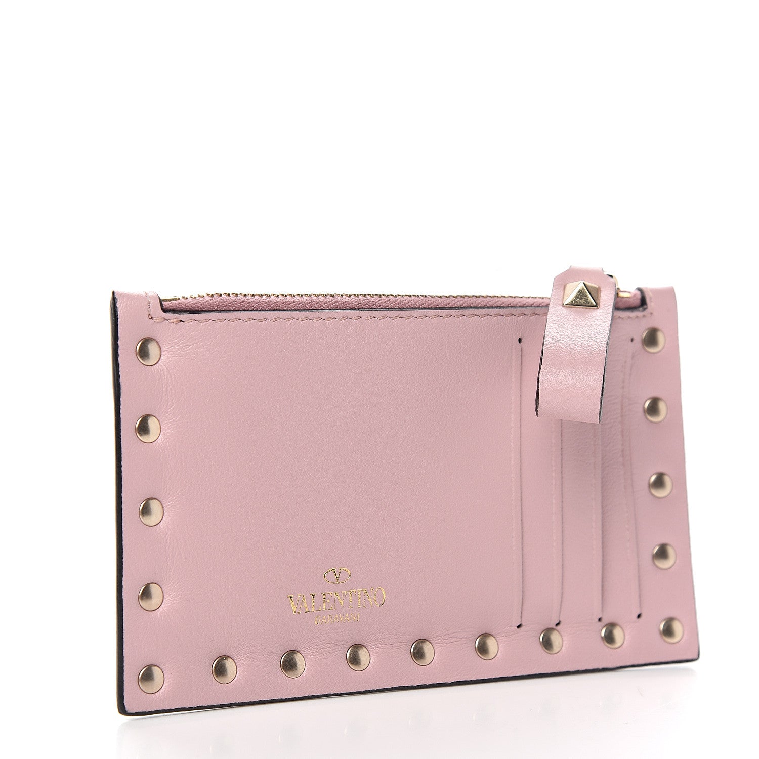 Valentino Garavani Calfskin Rockstud Coin Case Card Holder Water Rose 2 of 8