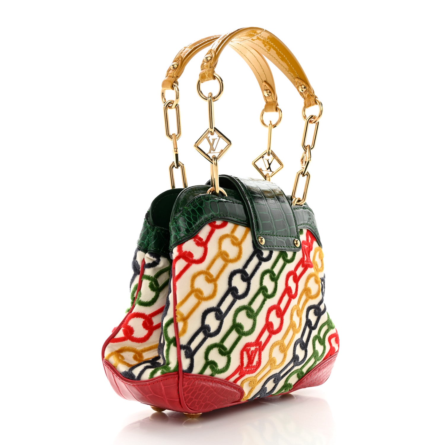 Louis Vuitton Alligator Velvet Chains Mini Linda Red Green Yellow 3 of 10