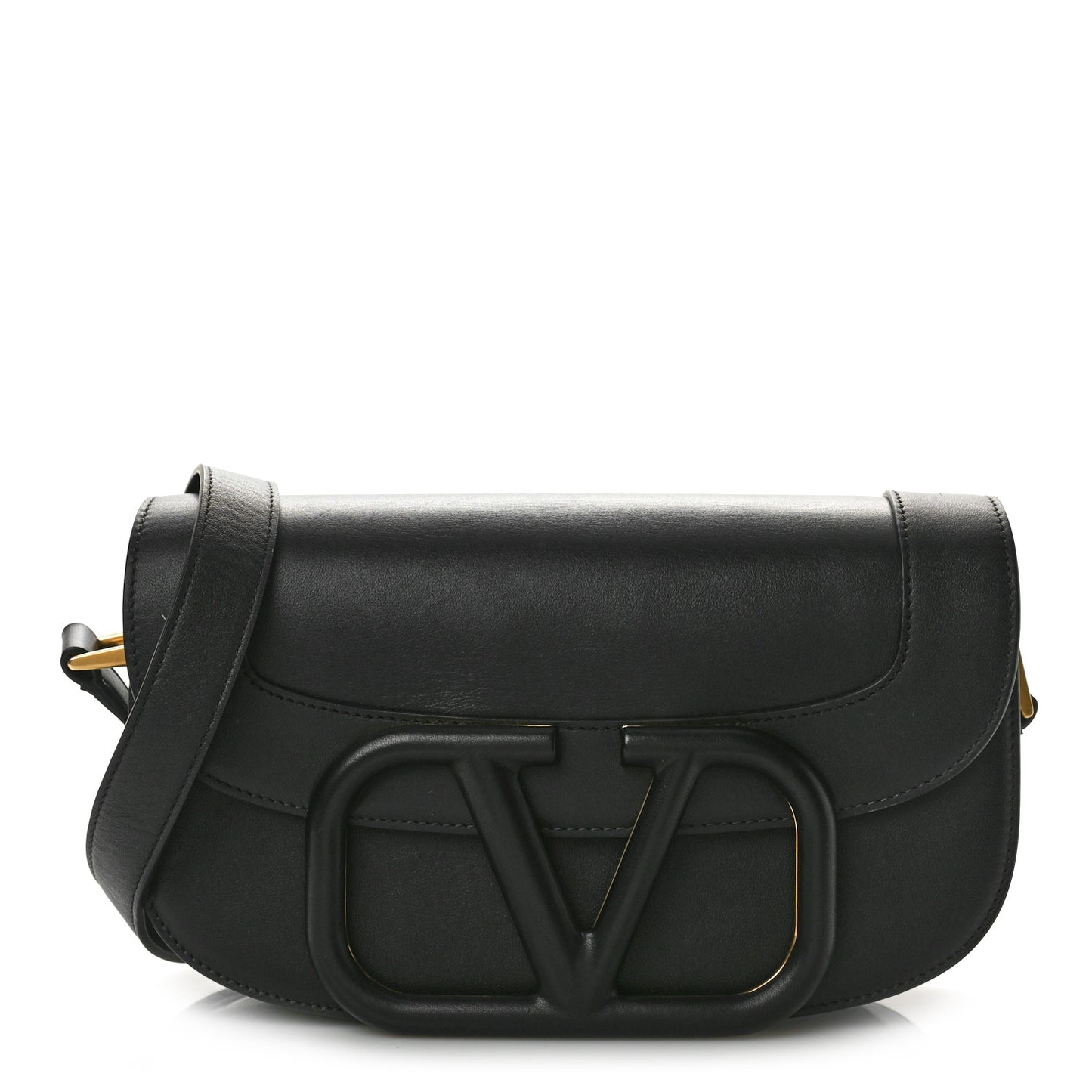 Calfskin Monochrome Medium Supervee Crossbody Bag Black