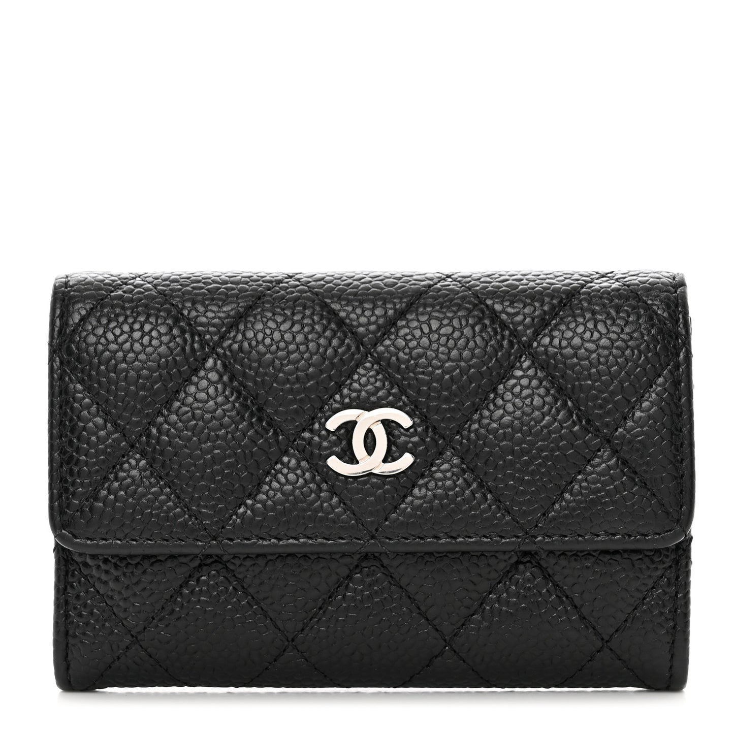 Caviar Quilted Flap Card Holder Wallet Black