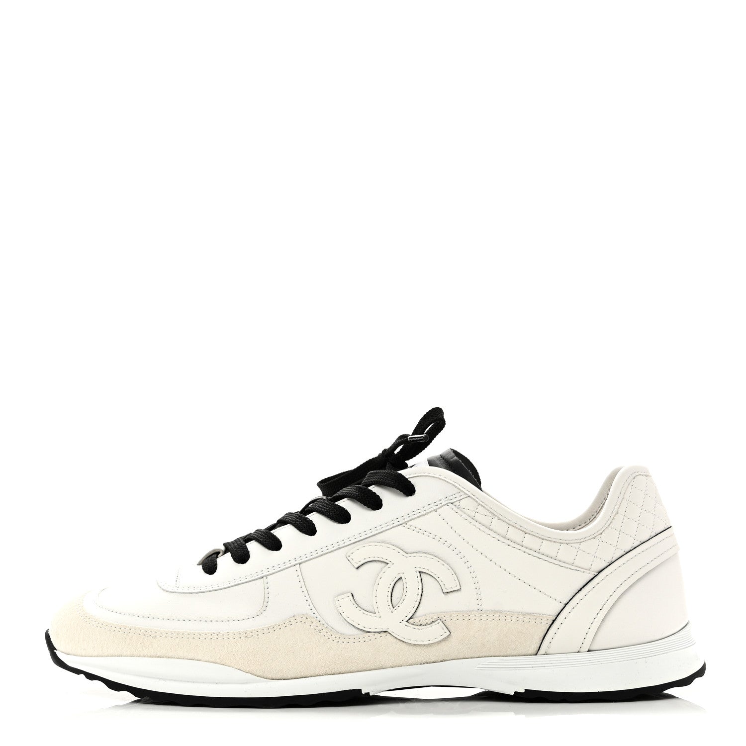 Chanel Calfskin Suede CC Mens Sneakers 43 White Beige Black 1 of 10