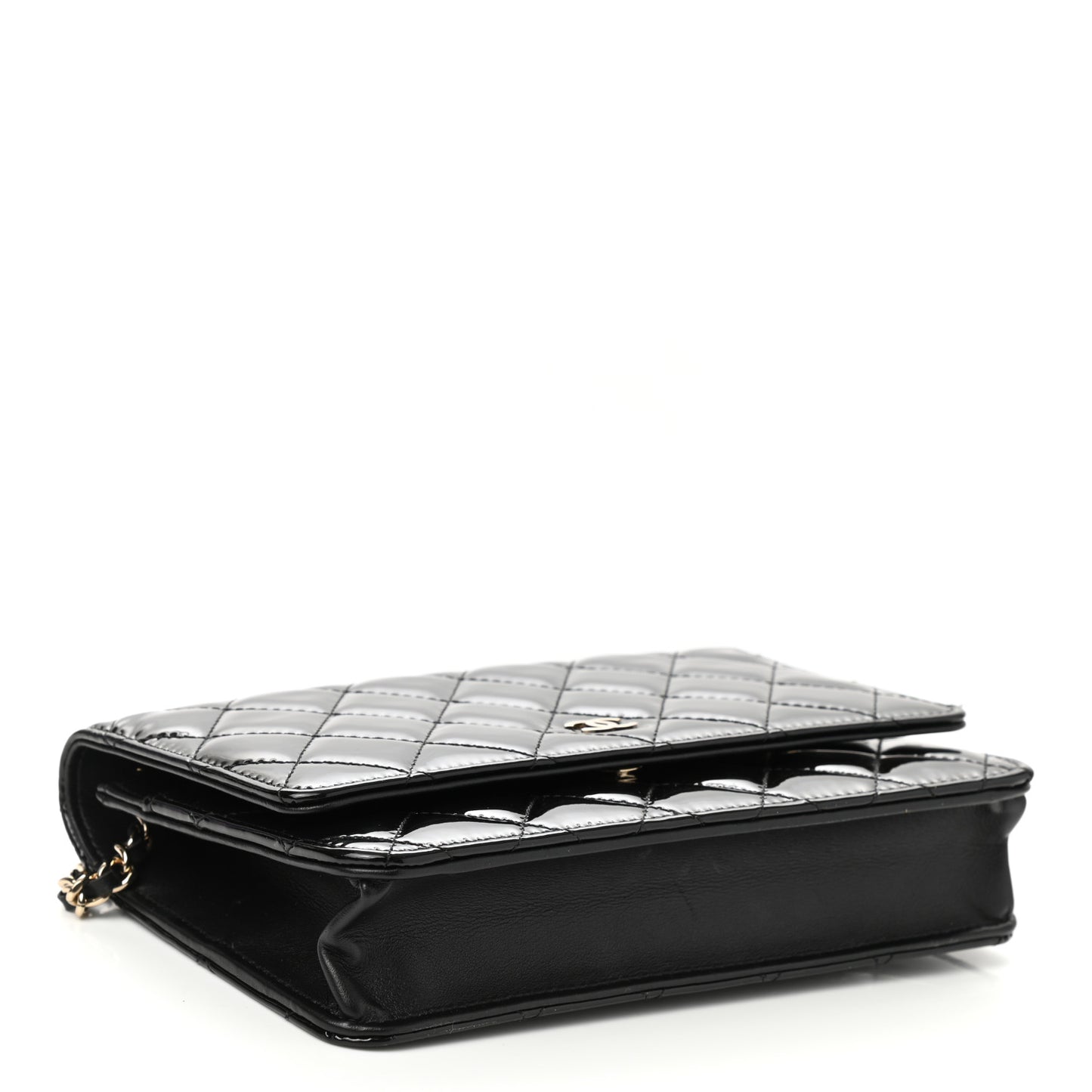 Patent Quilted Wallet On Chain WOC Black