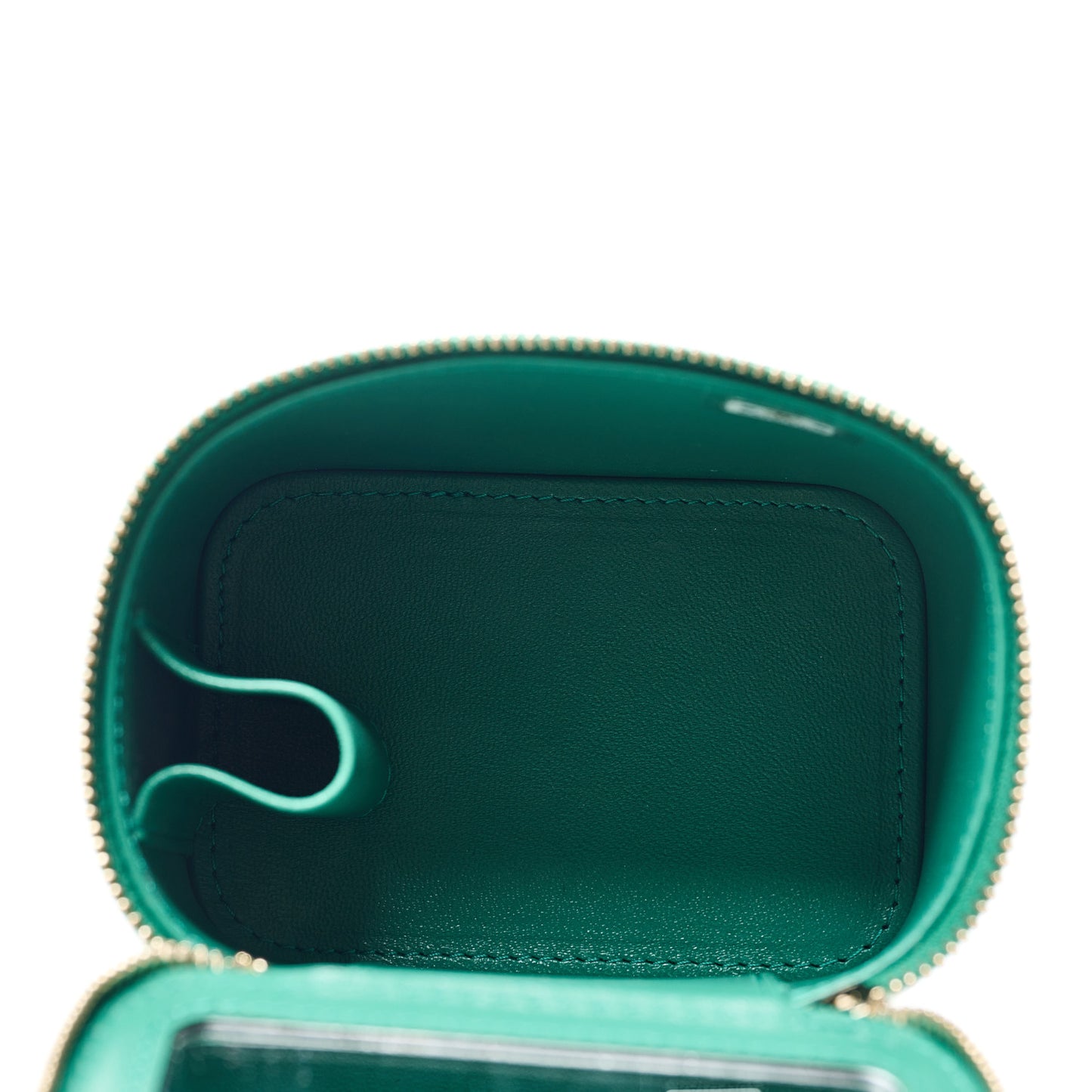 Lambskin Quilted Top Handle Mini Vanity Case With Chain Green