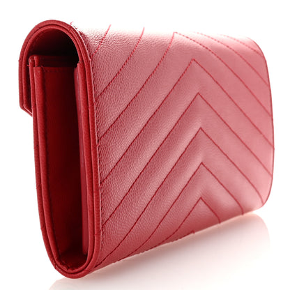 Saint Laurent Grain De Poudre Matelasse Chevron Monogram Flap Wallet Red 3 of 9