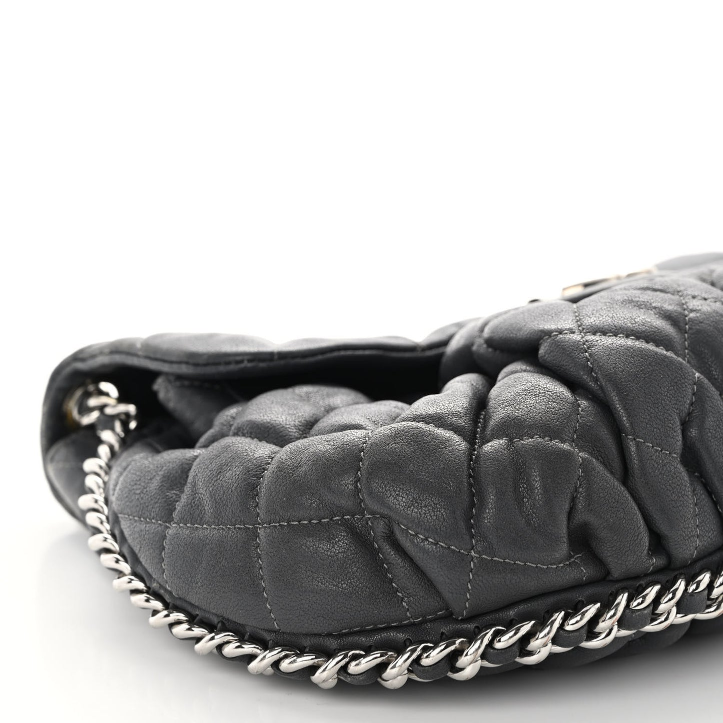 Washed Lambskin Quilted Medium Chain Around Messenger Dark Grey