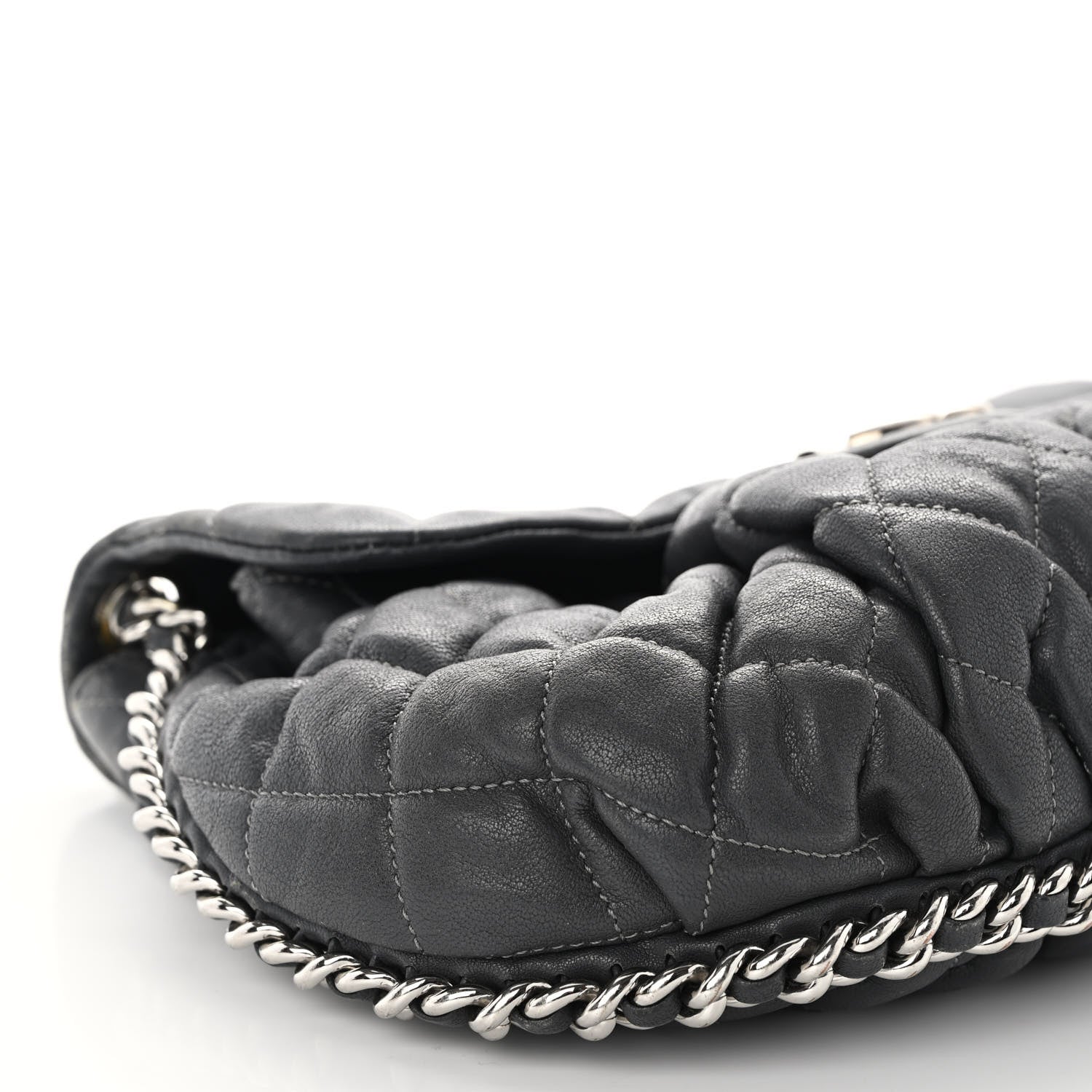 Chanel Washed Lambskin Quilted Medium Chain Around Messenger Dark Grey 9 of 14