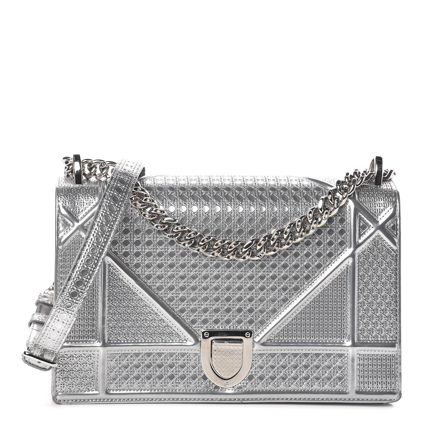 Metallic Patent Micro-Cannage Medium Diorama Flap Bag Silver