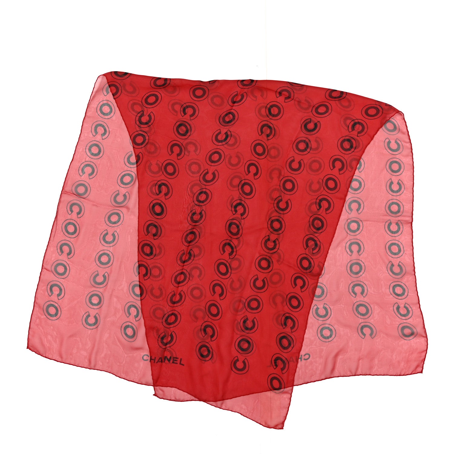 Chanel Silk Chiffon CC Scarf Red Black 2 of 7