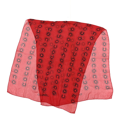 Chanel Silk Chiffon CC Scarf Red Black 2 of 7
