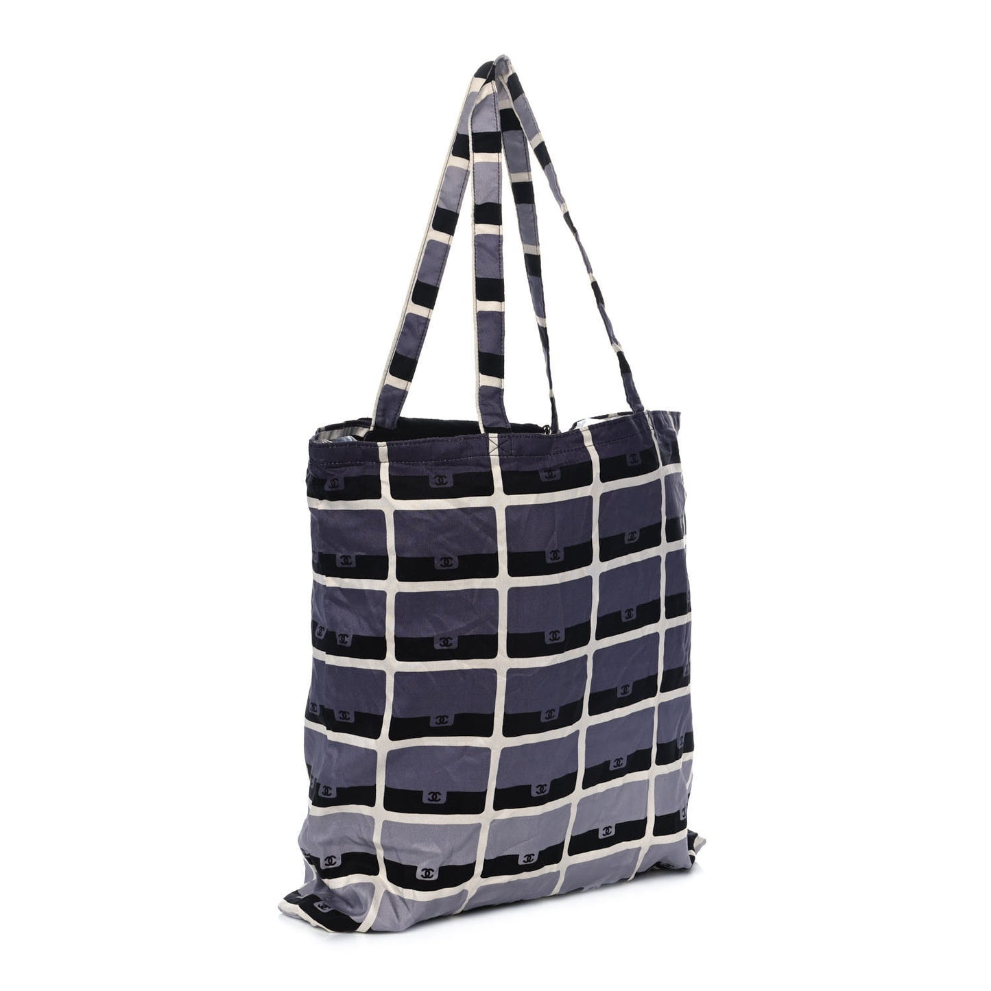 Jersey Fabric Quilted Foldable Tote With Chain Black Multicolor