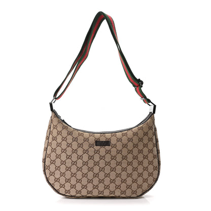 Gucci Monogram Web Medium Half Moon Hobo Dark Brown 1 of 10