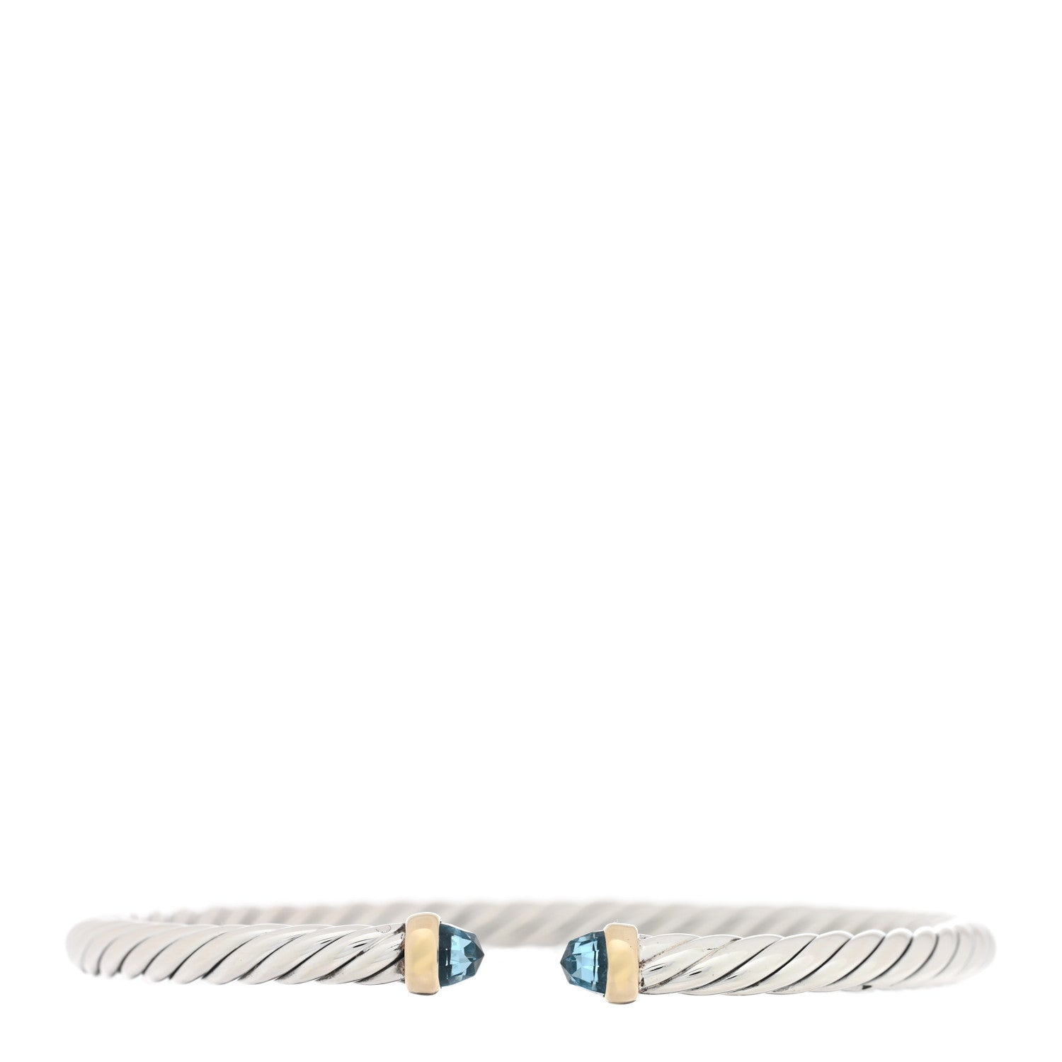 David Yurman Sterling Silver 14K Yellow Gold Blue Topaz 4mm Cable Classics Bracelet 1 of 3