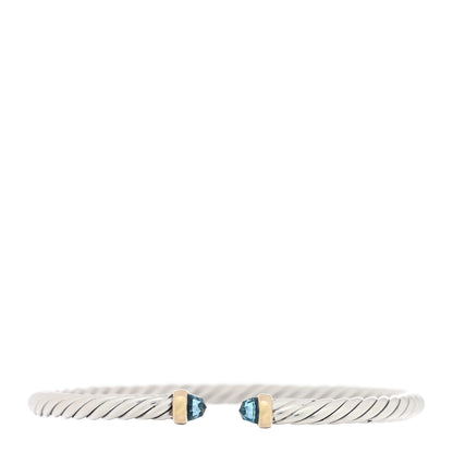 David Yurman Sterling Silver 14K Yellow Gold Blue Topaz 4mm Cable Classics Bracelet 1 of 3