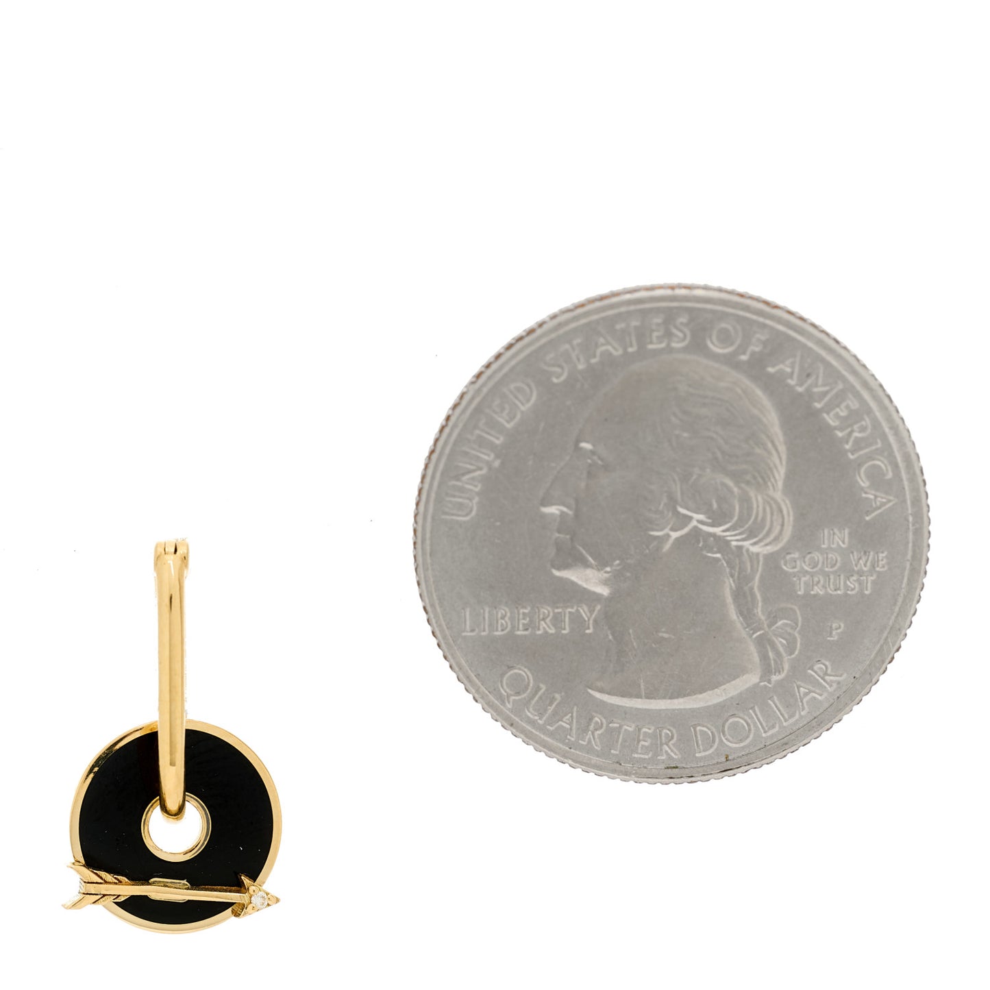 18K Yellow Gold Diamond Champleve Enamel Arrow Dream Champleve Symbol Disk Petite Fob Link Single Earring Black