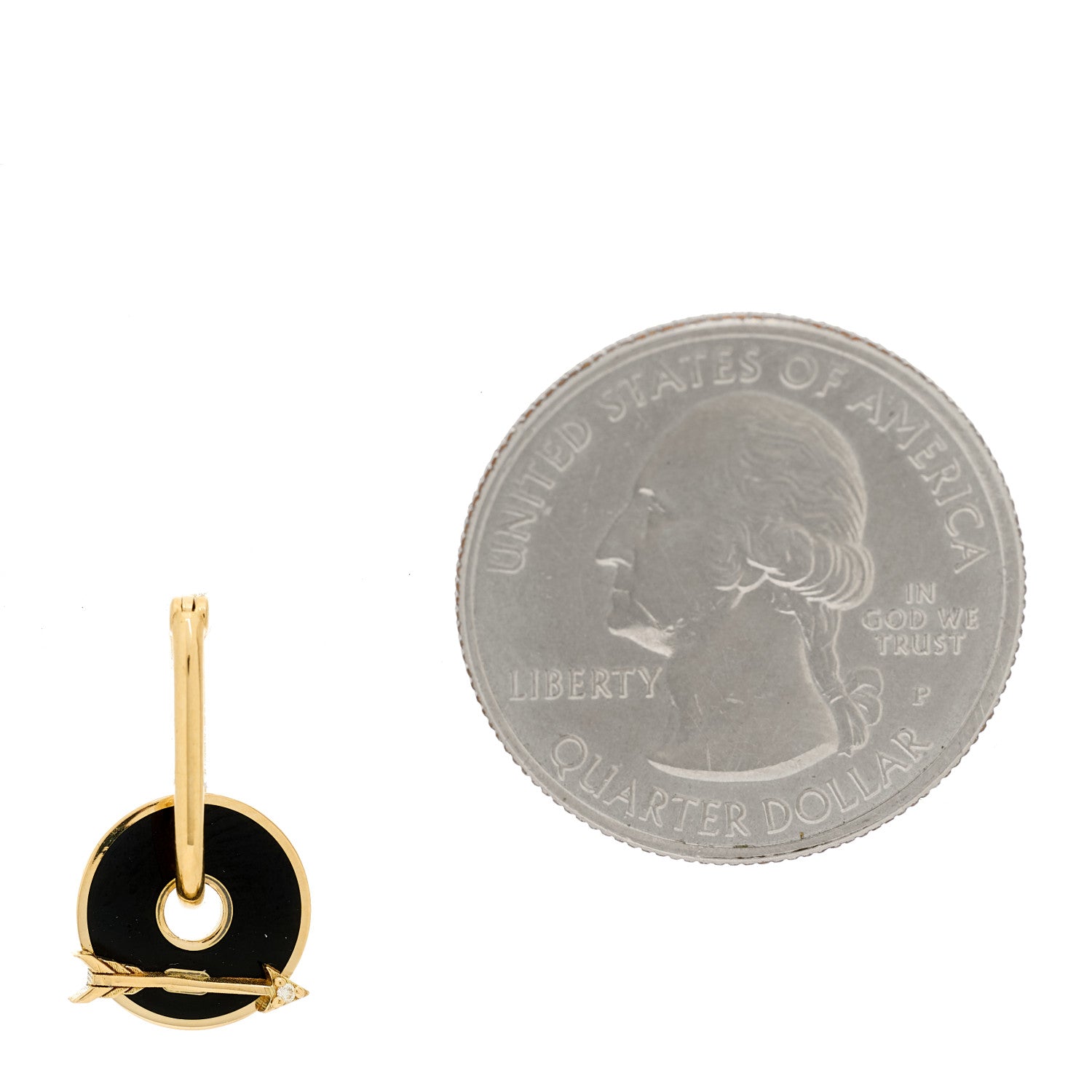 Foundrae 18K Yellow Gold Diamond Champleve Enamel Arrow Dream Champleve Symbol Disk Petite Fob Link Single Earring Black 2 of 4