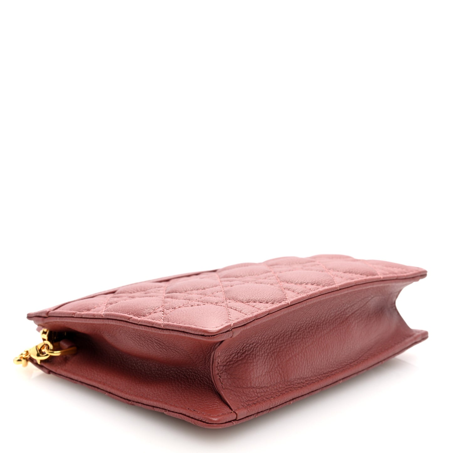 Calfskin Cannage Caro Zipped Pouch With Chain Pink Peony