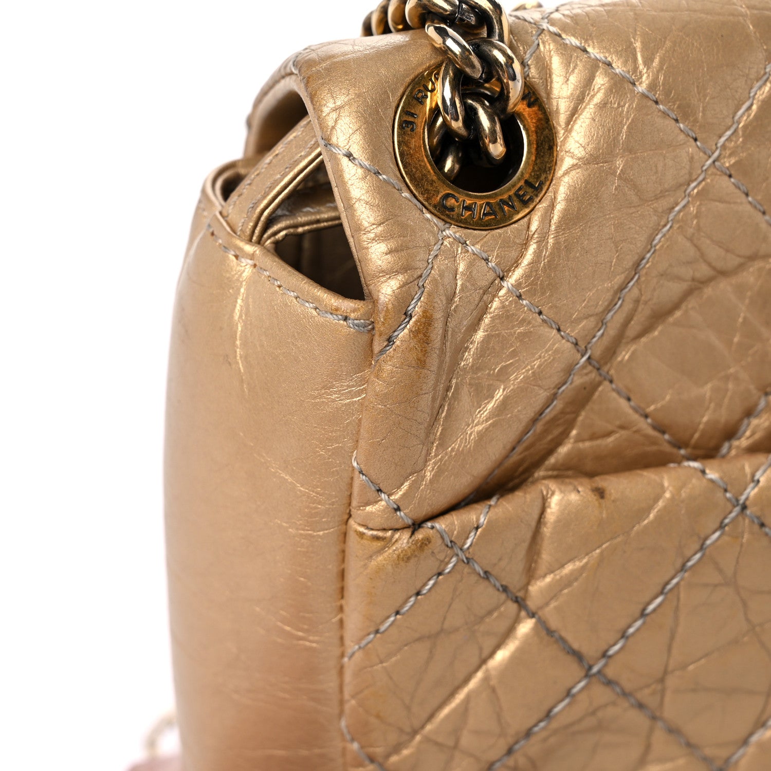 Chanel Metallic Aged Calfskin Quilted CC Square Flap Light Gold 19 of 33