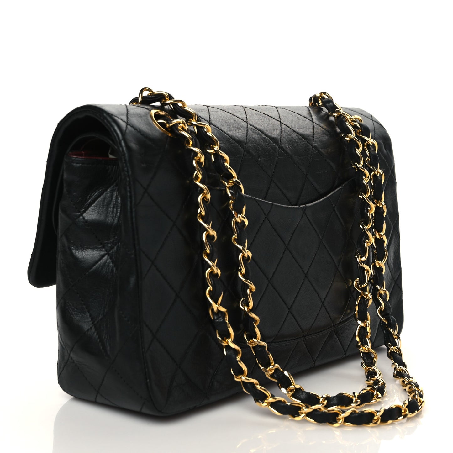Lambskin Quilted Medium Double Flap Black