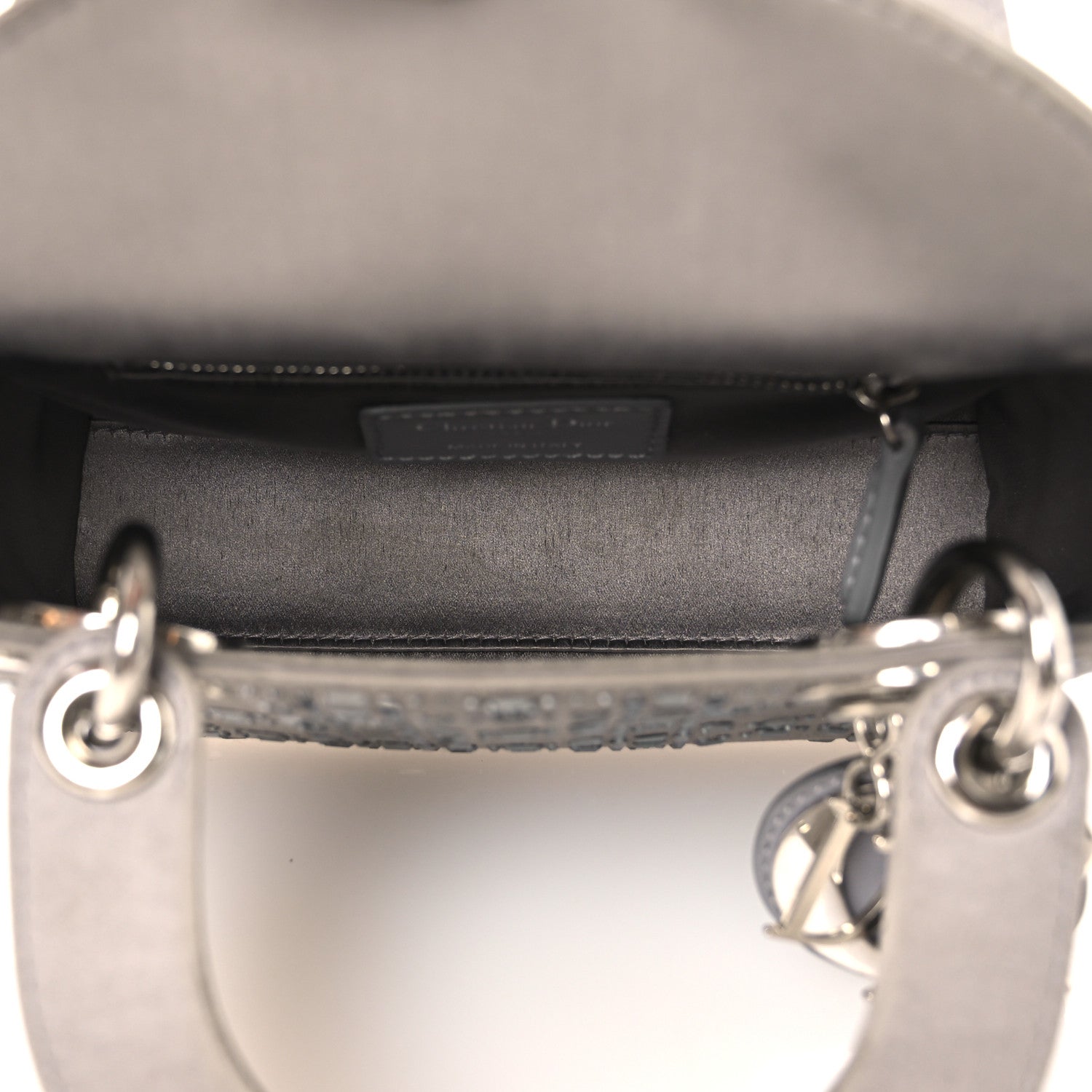 Christian Dior Satin Crystal Cannage Mini Lady Dior Gray 1830536
