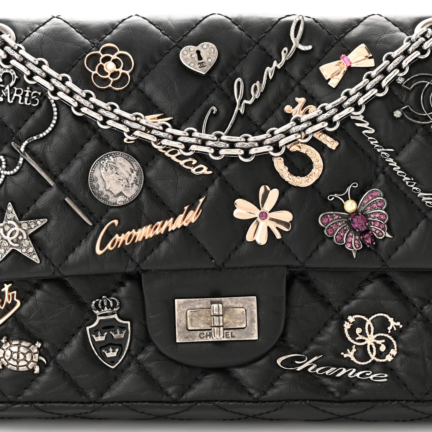 Aged Calfskin Lucky Charms 2.55 Reissue 225 Flap Black