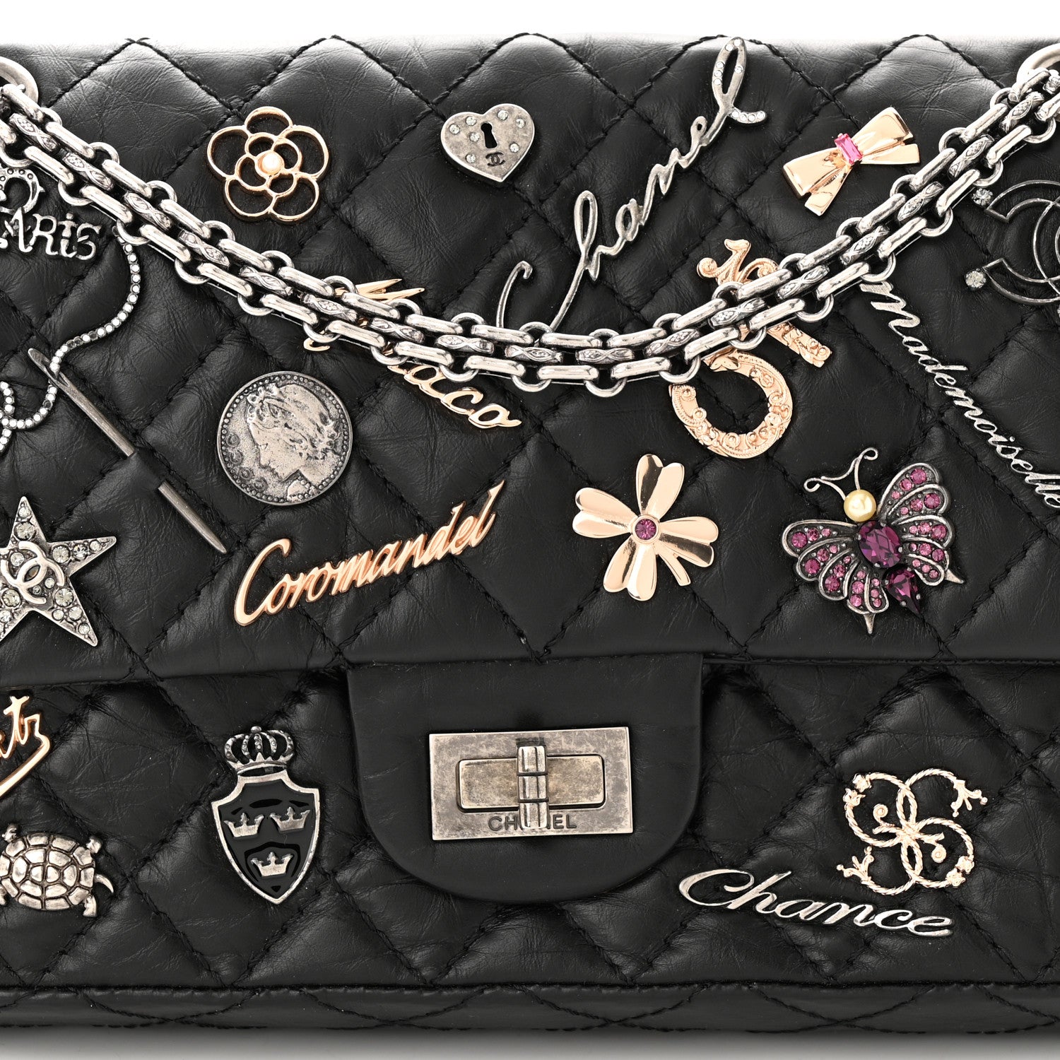 Chanel Aged Calfskin Lucky Charms 2.55 Reissue 225 Flap Black 7 of 12