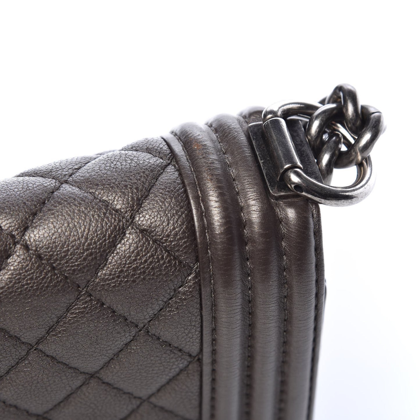 Metallic Calfskin Quilted Medium Boy Flap Dark Silver