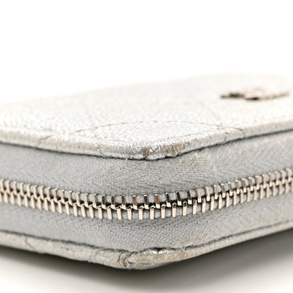 Chanel Glittered Metallic Caviar Quilted Zip Coin Purse Wallet Silver 9 of 10