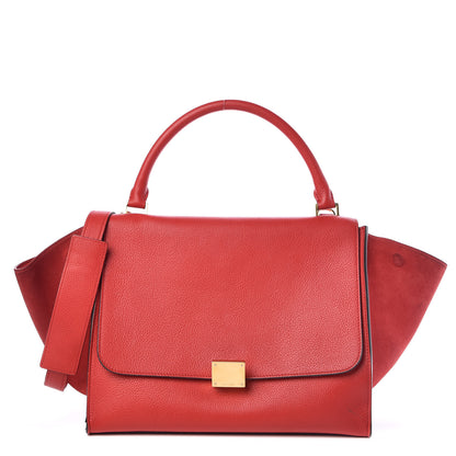 Celine Drummed Calfskin Suede Medium Trapeze Coquelicot 1 of 17