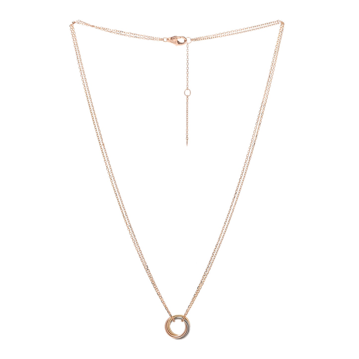 18K Pink Yellow White Gold Trinity Double Chain Pendant Necklace